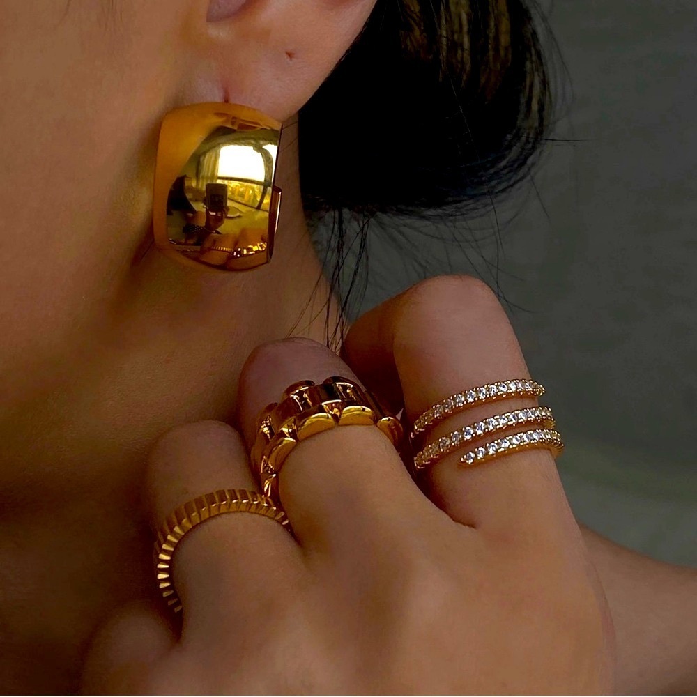 Dazan High Quality 18k Gold Plated adjustable Zicron Brass Cubic Zirconia Ring